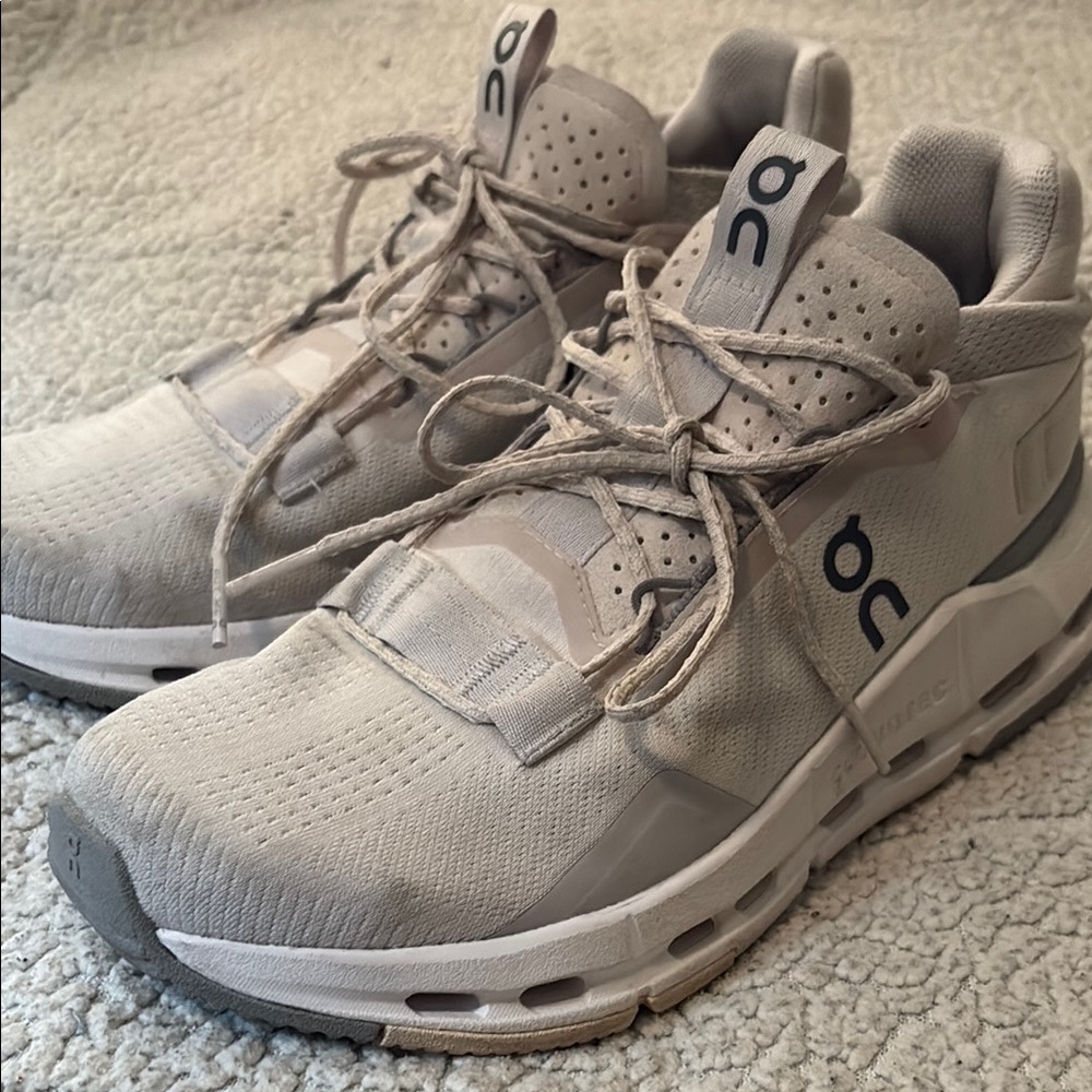 On Running White Sneakers with Chunky Sole and Mesh Upper